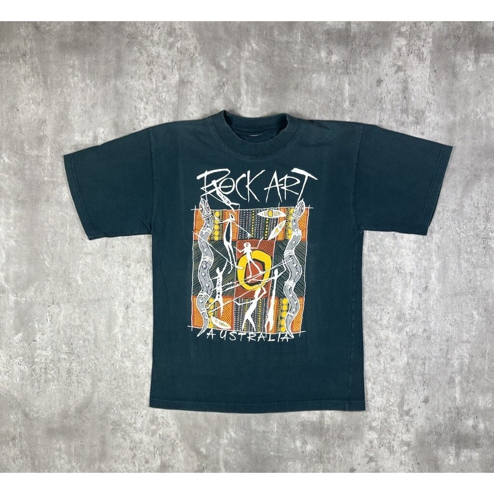 Vintage 90s Rock Art Australia Graphic T Shirt Mens Small Blue Heavyweight Art
